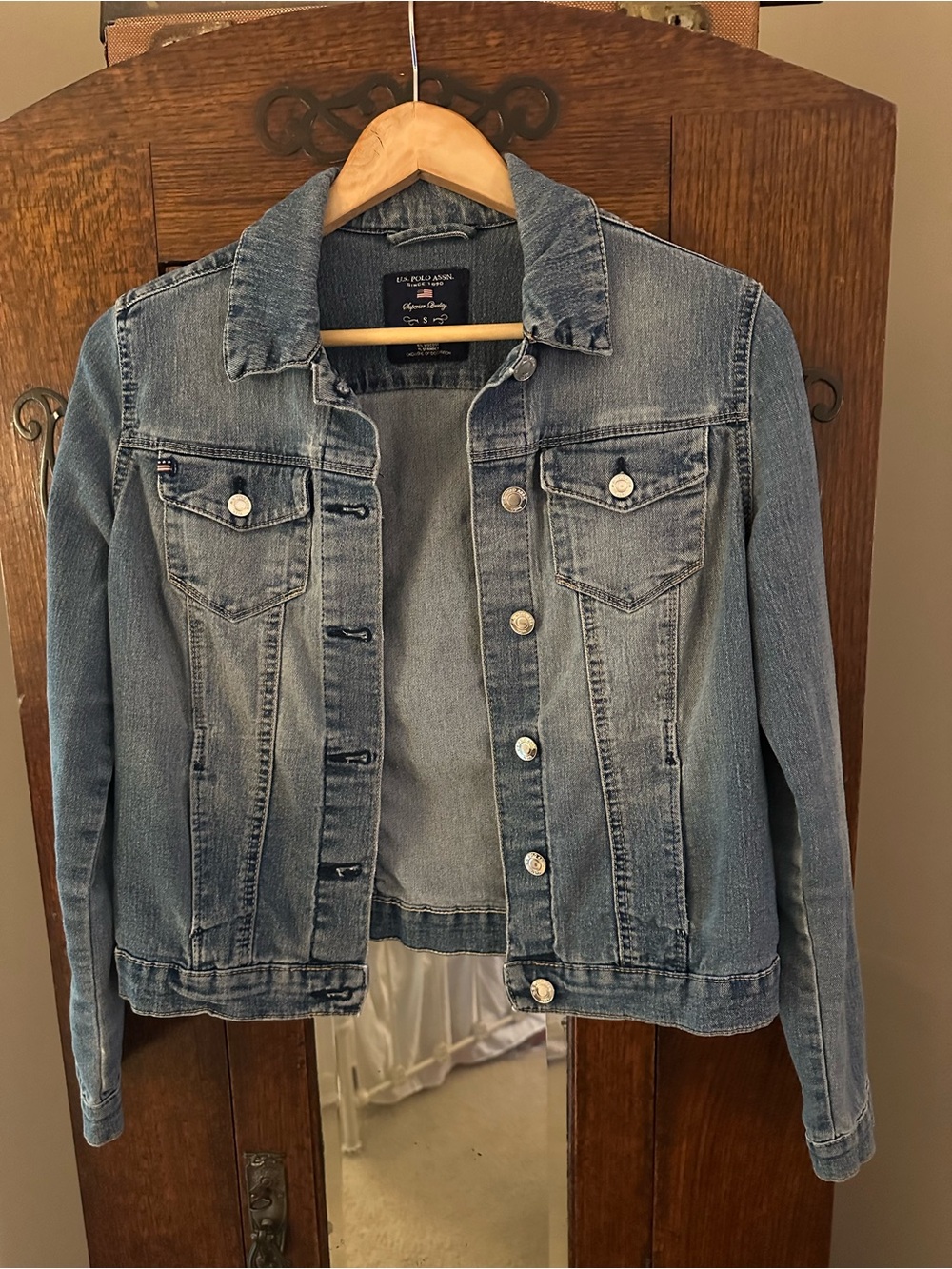 VTG Polo Ralph Lauren Trucker Blue Jean Jacket Light Denim Wash Vintage Size S